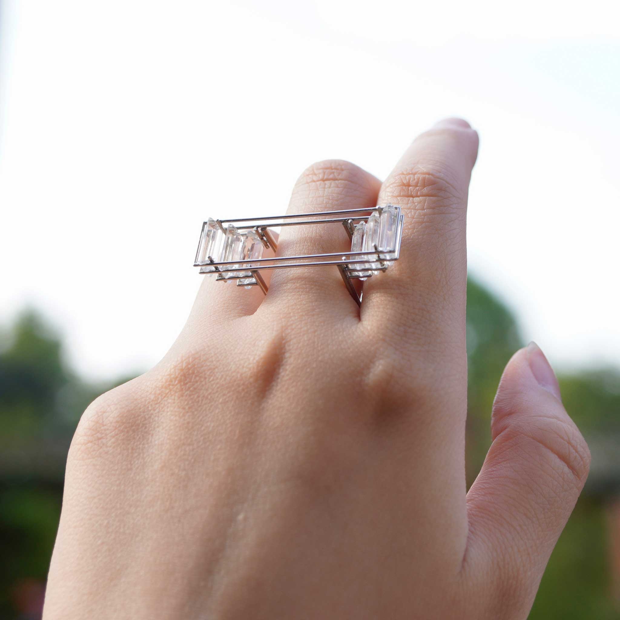 Temple Ring in Stainless-Steel with White Topaz